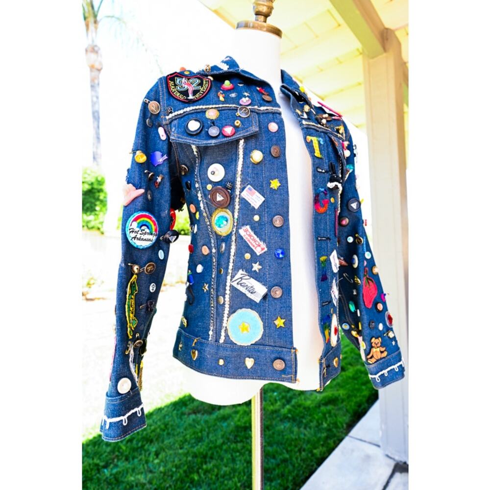 Custom 80's Denim Jean Jacket Levi's Orange Label Charms Pins Patches